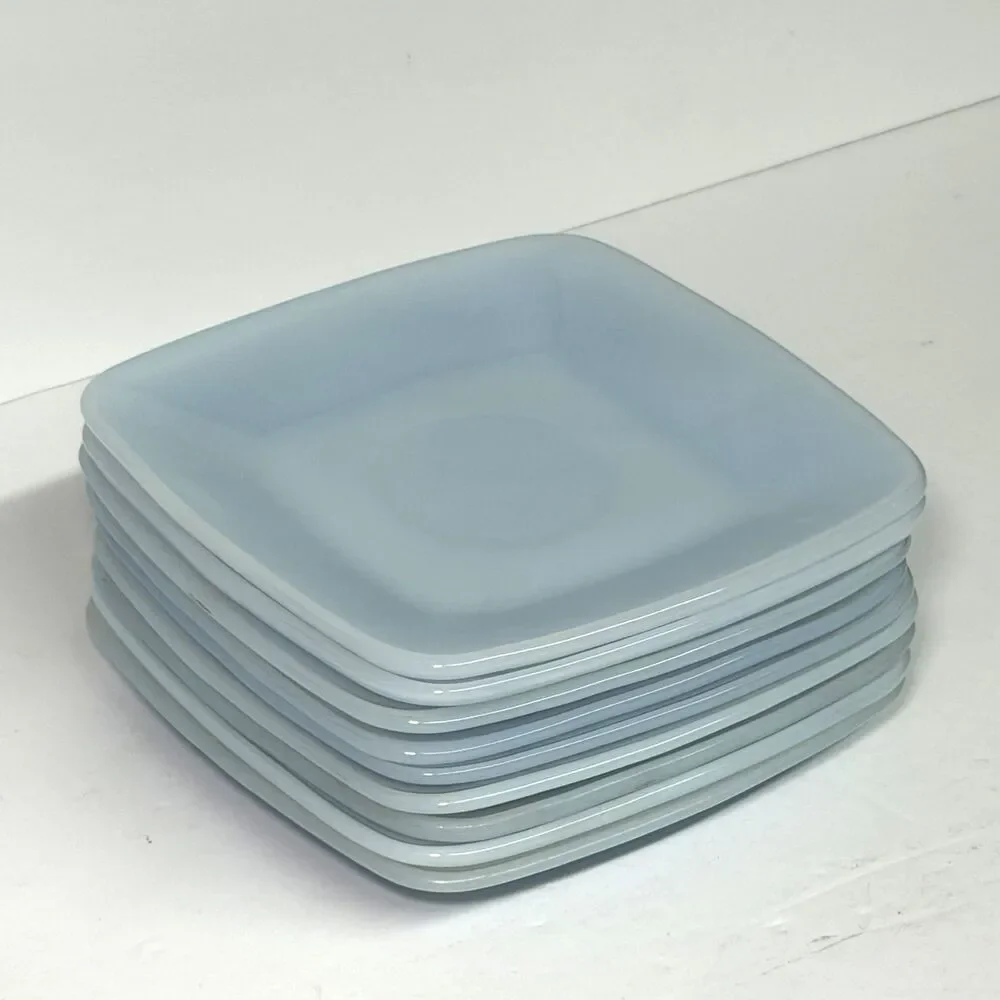 Fire King Azurite Anchor Hocking Baby Blue 9 Square Saucers Vintage 1950s Plates